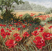 Картины и панно handmade. Livemaster - original item Embroidered picture "Poppy field". Handmade.