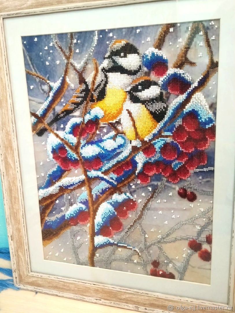 Картины: "Синички на рябине" вышивка бисером купить в интернет-магазине ...