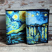 Сумки и аксессуары handmade. Livemaster - original item Leather passport cover van Gogh starry night oil painting. Handmade.