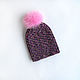 Order Knitted hat women 'Niki' pink Burgundy white. klukvaknit. Livemaster. . Caps Фото №3