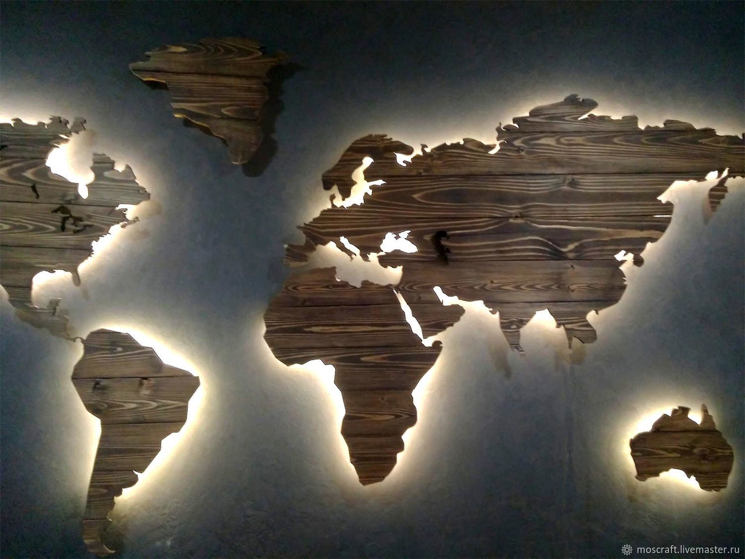 Карты мира: Деревянное Loft панно, карта мира с подсветкой в интернет .