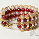The wide bracelet from beads Maroon white gold, Bead bracelet, Novosibirsk,  Фото №1