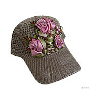 Шляпа женская летняя бордо с розами ЗИМНЯЯ ВИШНЯ