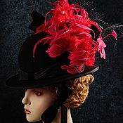 Аксессуары handmade. Livemaster - original item Women`s hat with red feathers. Handmade.