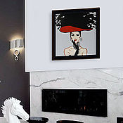 Картины и панно handmade. Livemaster - original item Stylish interior painting woman in a black hat Brigitte. Handmade.