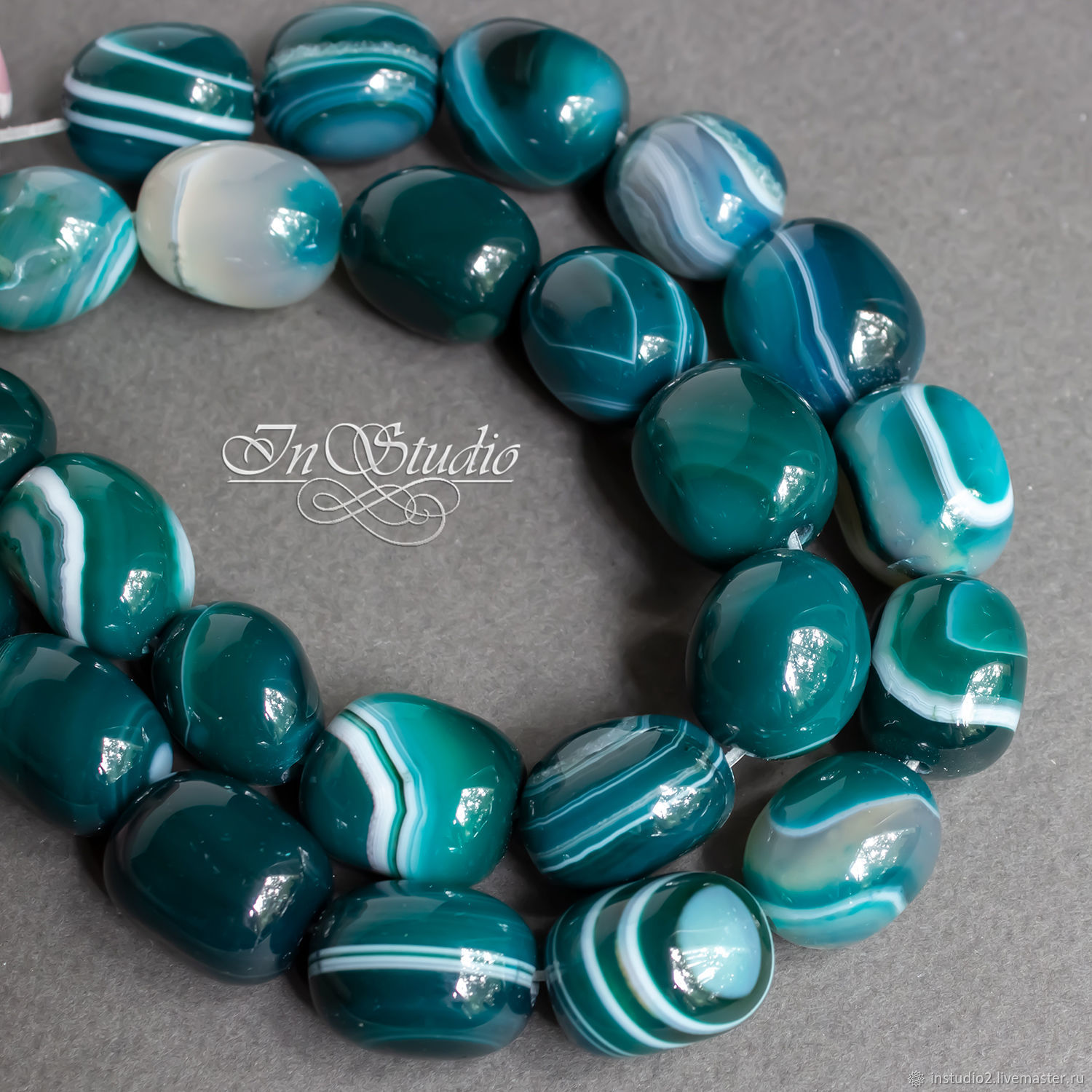 Агат полосатый зеленый 19 мм крупные бусины фриформ купить в интернет ...