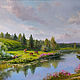 Картина маслом Пейзаж с рекой и лошадьми, Картины, Санкт-Петербург,  Фото №1
