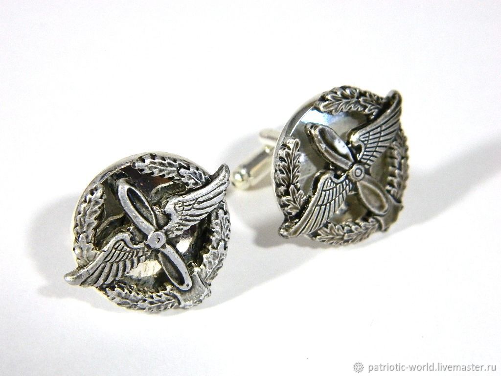 Cufflinks military 2 variants 'Air Force' and 'Coat of Arms of Russia', Cuff Links, Saratov,  Фото №1
