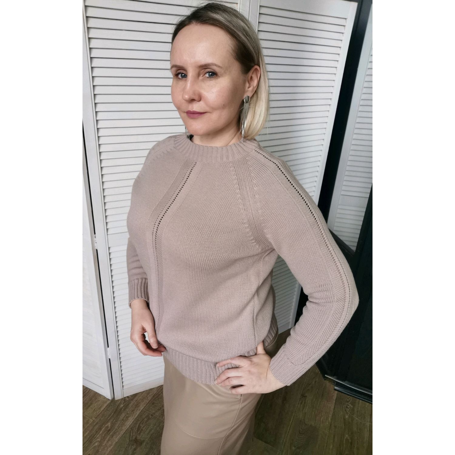 Пудровый джемпер-реглан с ажурной полосой "Lane" – заказать на Ярмарке ...
