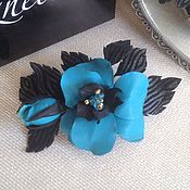 Украшения handmade. Livemaster - original item brooch leather flower Blue. Blue leather brooch.. Handmade.