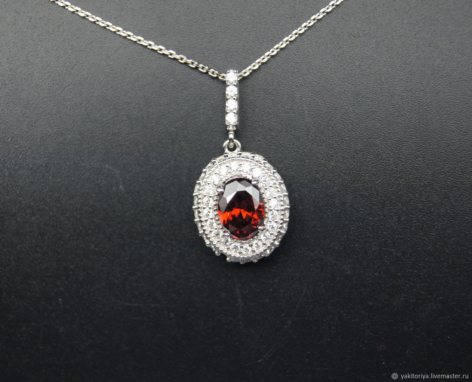 Silver necklace with red zircon 8h6 mm, Necklace, Moscow,  Фото №1