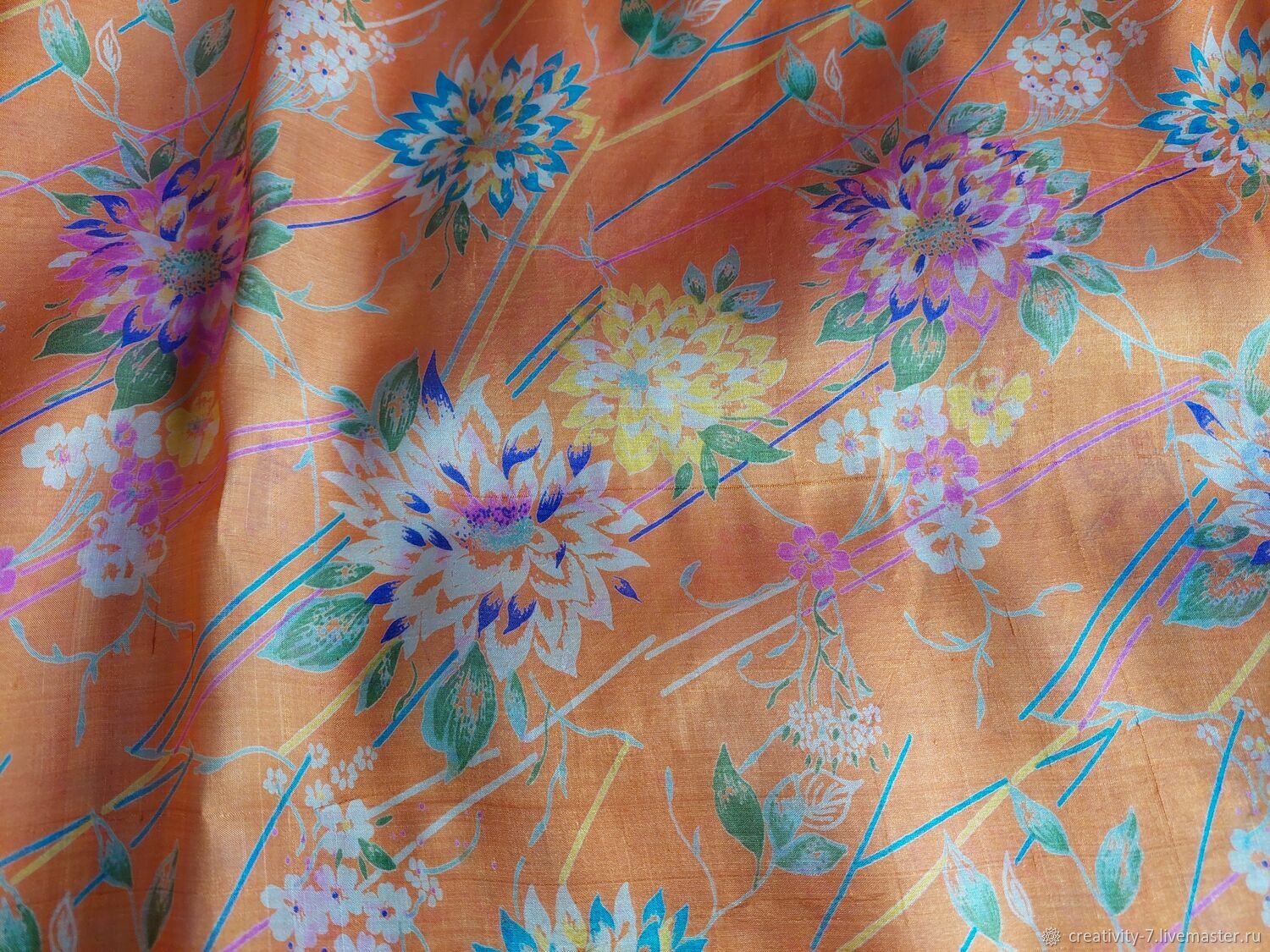 Винтажный 100% шелк "цветы на оранже" купить в интернет-магазине ...