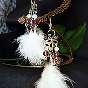 Украшения handmade. Livemaster - original item Earrings with feathers and garnet 