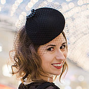 Аксессуары handmade. Livemaster - original item Nataly evening hat with veil and beads. Color black. Handmade.