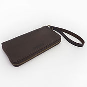 Кожаный кошелек карманный песочного цвета