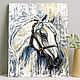 Картина с белым конем. Абстрактная картина Лошадь маслом, Картины, Астрахань,  Фото №1