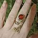 Amber Ring Flower Bindweed with Leaves Brass Gold color. Rings. BalticAmberJewelryRu Tatyana. My Livemaster. Фото №4