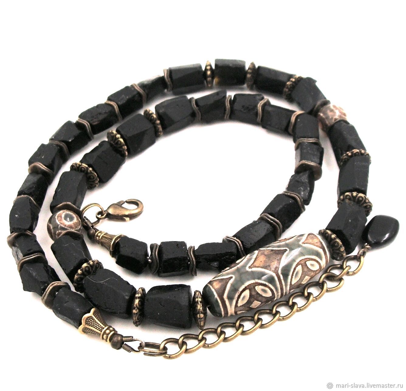 Мужские бусы из черного турмалина Бусы дзи Подарок парню – заказать на ...