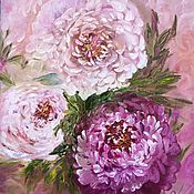 Картины и панно handmade. Livemaster - original item Oil painting Three peonies in pink. Handmade.