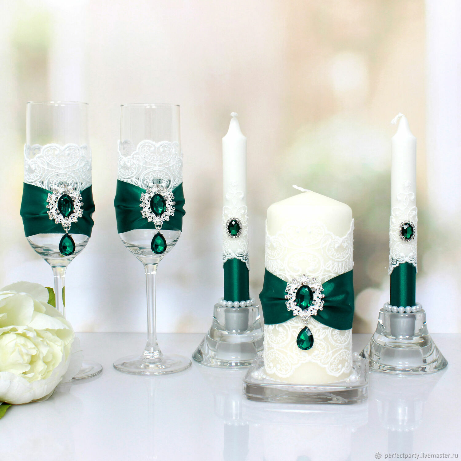 «Свадебный набор в стиле рустик бокалы и свечи»