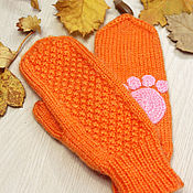 Аксессуары handmade. Livemaster - original item Mittens with paws the Fox women`s knit. Handmade.