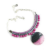 Украшения handmade. Livemaster - original item Pink necklace, silver leather necklace on a chain 