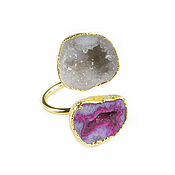 Украшения handmade. Livemaster - original item Quartz Druse ring, Crimson ring with two stones. Handmade.