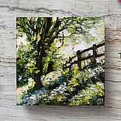 Картины и панно handmade. Livemaster - original item Painting Village, summer landscape oil on canvas, 20h20cm. Handmade.