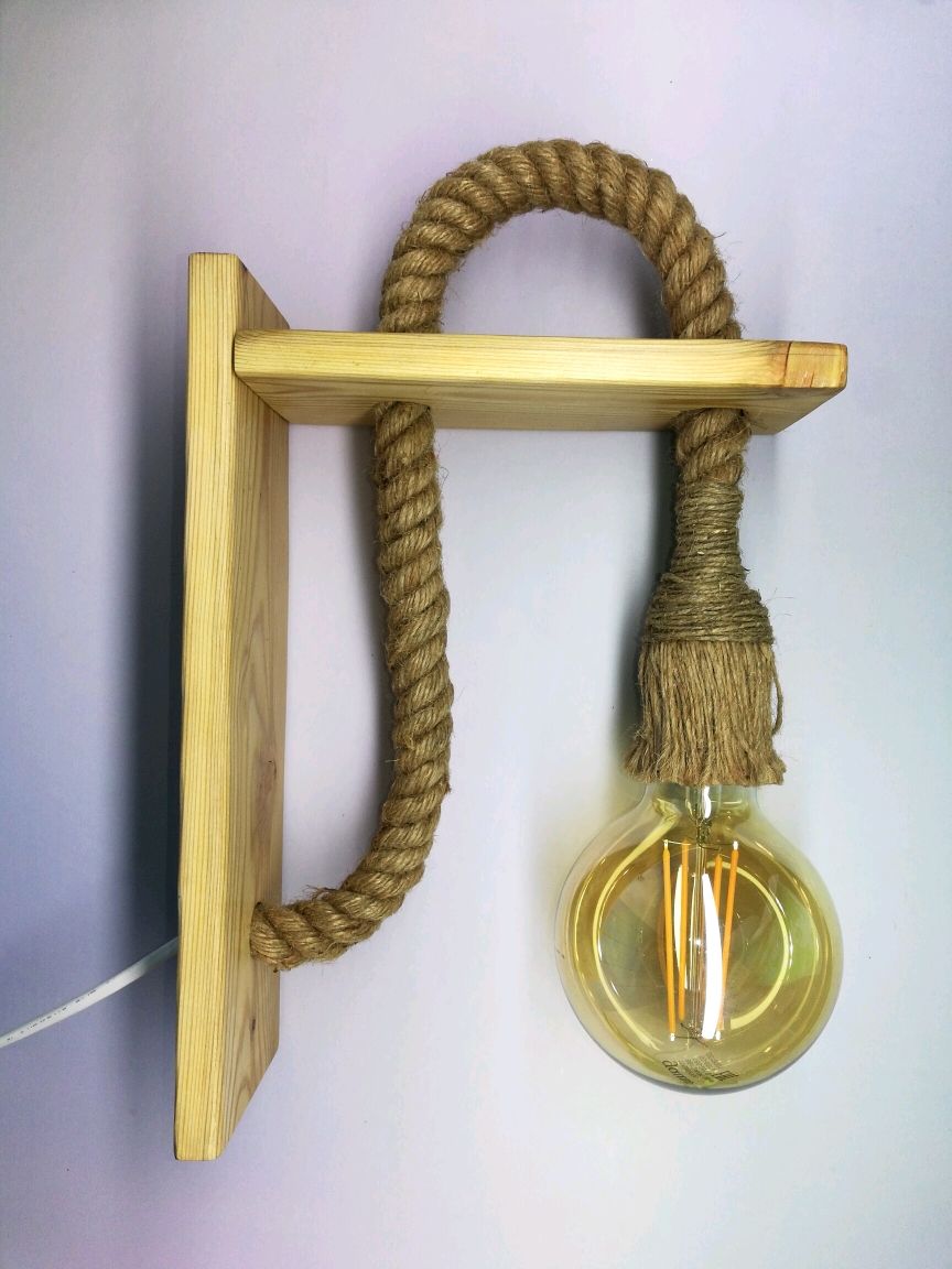 Светильник из каната и дерева настенный лофт в интернет-магазине ...