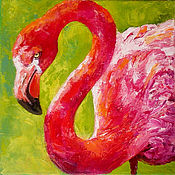 Картины и панно handmade. Livemaster - original item Oil Painting Flamingo Canvas 25 x 25 Pink Bird. Handmade.