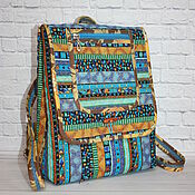 Сумки и аксессуары handmade. Livemaster - original item Ethno Cotton Urban Backpack, with Pockets, Textile, Satchel, Blue. Handmade.