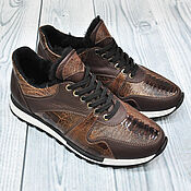 Обувь ручной работы handmade. Livemaster - original item Sneakers made of ostrich calf leather, in dark brown color.. Handmade.