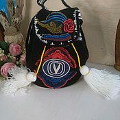 Вязаная сумка-мешок с бахромой черного цвета. Мексиканская мочила