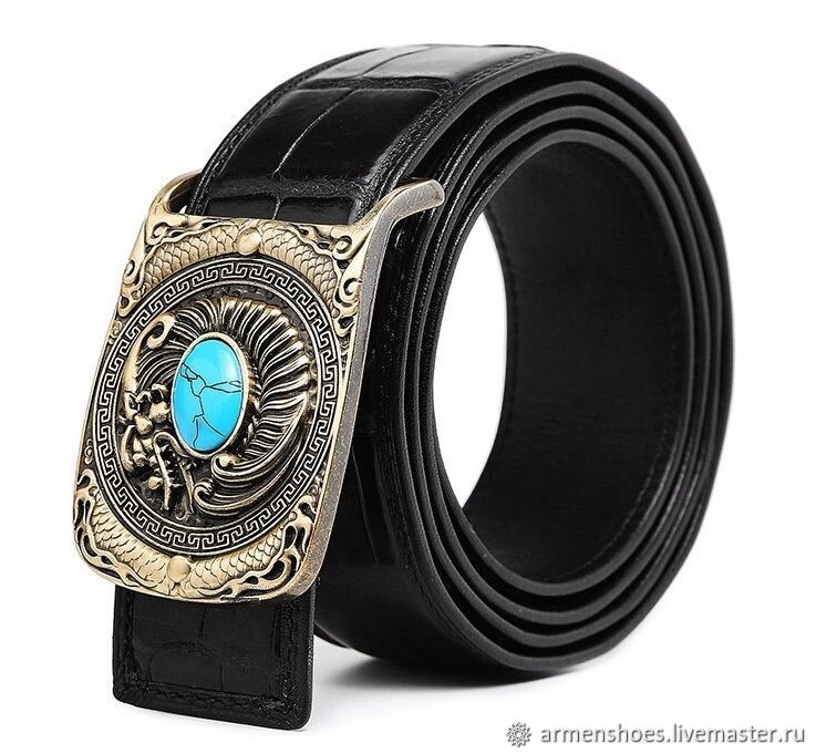 Men's belt made of genuine crocodile leather, in black color, Straps, Tosno,  Фото №1