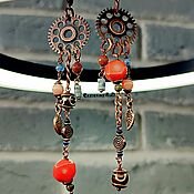 Украшения handmade. Livemaster - original item Long asymmetrical copper earrings in BOHO style 