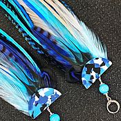 Украшения handmade. Livemaster - original item Earrings made of rooster and pheasant feathers in a blue-blue scale. Handmade.