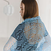 Аксессуары handmade. Livemaster - original item Shawl Blue abyss openwork knitted linen. Handmade.