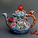 Teapot 'Bullfinches,mountain ash,cones', Teapots & Kettles, Moscow,  Фото №1