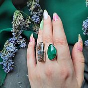 Украшения handmade. Livemaster - original item Double ring with malachite and moss agate. Handmade.