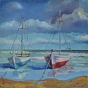 Морской Пейзаж со Сваями,  Картина маслом 75х60 см