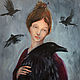 Girl and Raven, painting with a bird, portrait of a girl. Pictures. myfoxyart (MyFoxyArt). Online shopping on My Livemaster.  Фото №2