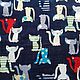 Ткань натуральная лён с хлопком котики на т.синем, Ткани, Москва,  Фото №1