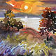 Картина акварелью. Деревья на закате, Картины, Москва,  Фото №1