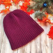 Аксессуары handmade. Livemaster - original item Knitted beanie hat in burgundy color for a girl. Handmade.