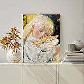 Картины и панно handmade. Livemaster - original item A girl and a red cat, a picture with a pet, a portrait of a girl. Handmade.