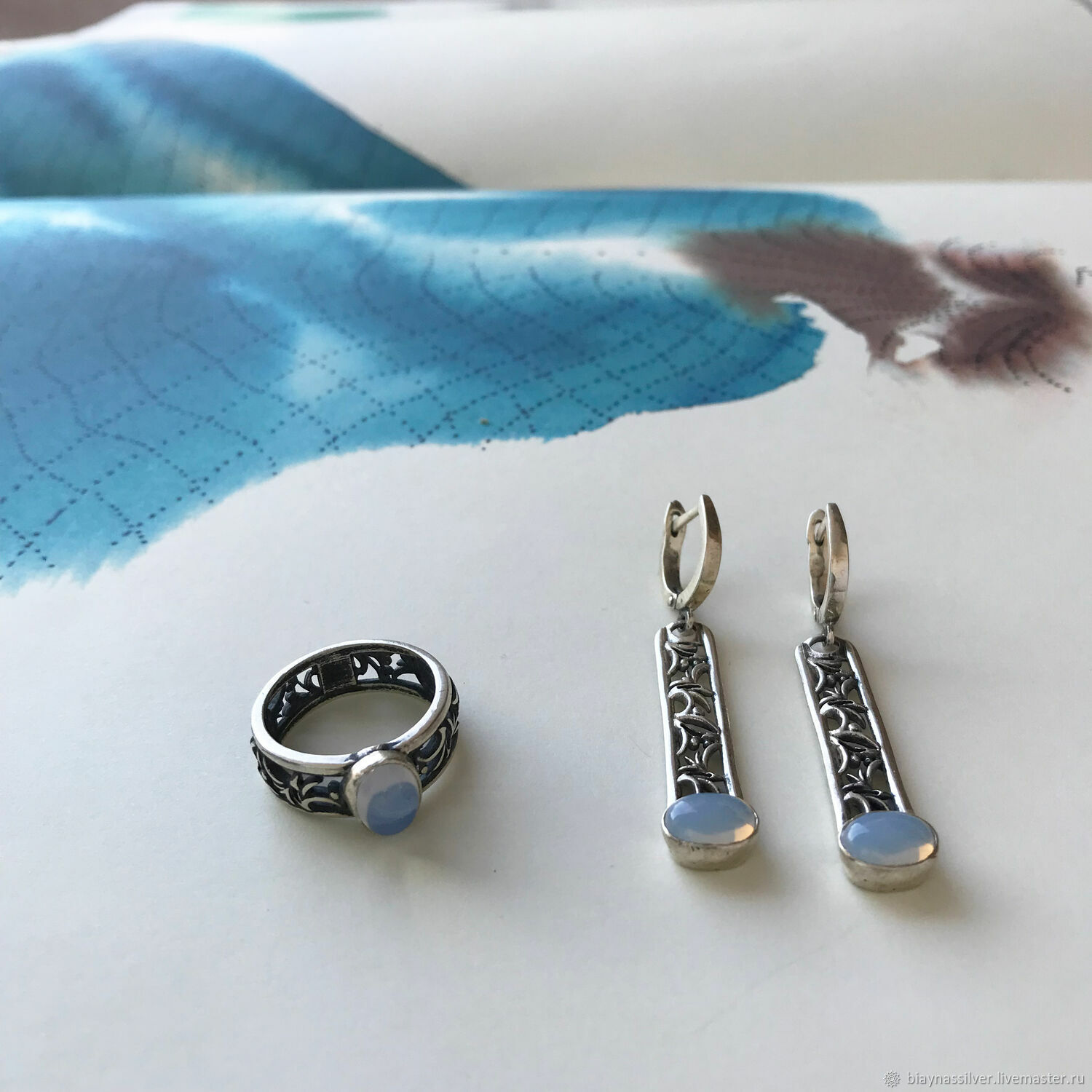 Комплект серебро 925 украшения камень лунный камень LV072 на заказ в ...