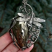 sterling silver pendant. Silver pendant. Pendant with dragonfly and simbircite