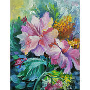 Картины и панно handmade. Livemaster - original item Painting: Chinese hibiscus rose flowers 