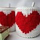 Covers for dishes: Knitted cover on a mug of Hot Heart. Covers for tableware. Ira Pugach (pompon). My Livemaster. Фото №4