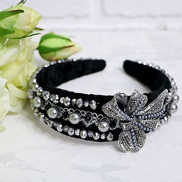 Украшения ручной работы. Ярмарка Мастеров - ручная работа Ободок с жемчугом и бантом в стиле Chanel. Handmade.